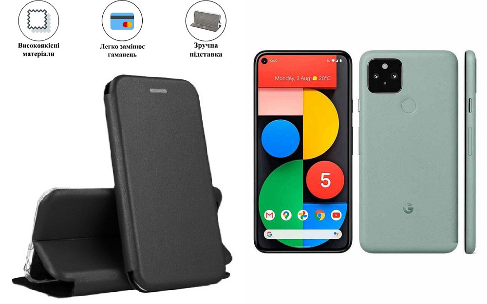 Чохол-книжка з силіконом для Google Pixel 5, Pixel 5a, чорний Київ - фото 1