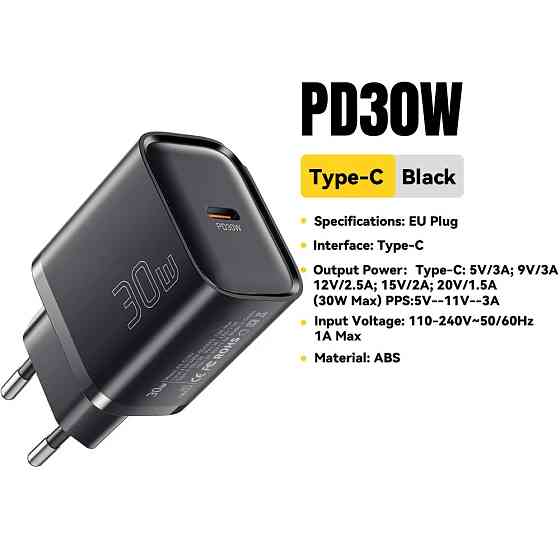 Сетевое зарядное устройство Essager ES-CD52 30W Type-C PD — быстрая зарядка смартфонов и планшетов Николаев