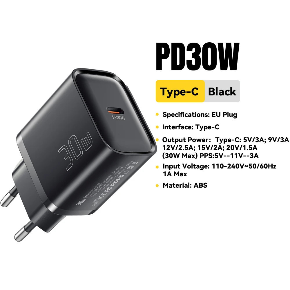 Сетевое зарядное устройство Essager ES-CD52 30W Type-C PD — быстрая зарядка смартфонов и планшетов Николаев - изображение 2
