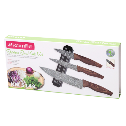 Набір ножів 4 предмети (3 ножа + магнітна смуга) нержавіюча сталь 5148 KAMILLE Житомир - фото 3