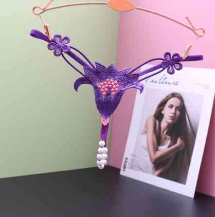 Еротичні труси з перлами Квітка універсальний фіолетовий Київ