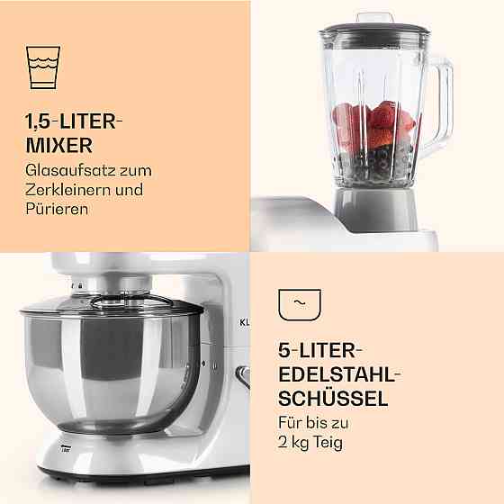 Кухонний комбайн Lucia 3-в-1 2000 Вт/2,7 к.с., 5 л, неіржавка сталь, не містить BPA, сірий (Німеччина, Рівне