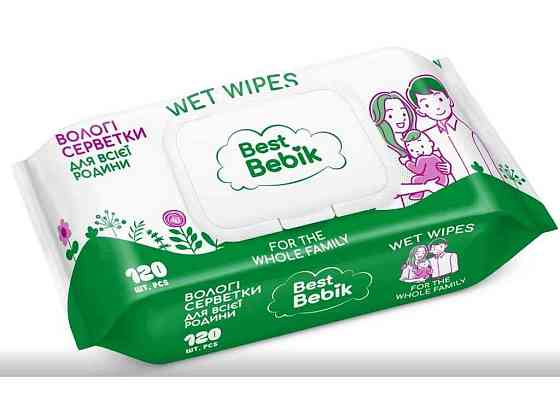 Вологі серветки 120шт Для всієї родини (клапан) ТМ BEST BEBIK Київ