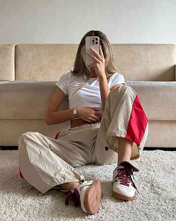 Женские спортивные оверсайз штаны матовая плащевка жатка Беж Одесса