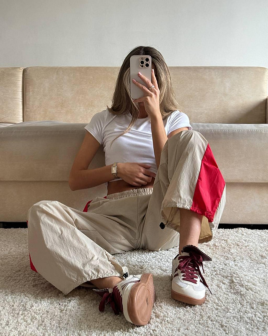 Жіночі спортивні оверсайз штани матова плащівка жатка Беж Одеса - фото 2