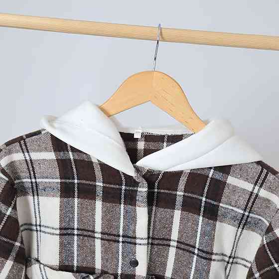 Дитяча тепла кашемірова сорочка в коричневу карту з капюшоном, для хлопчика, для дівчинки 86 Кам'янець-Подільський