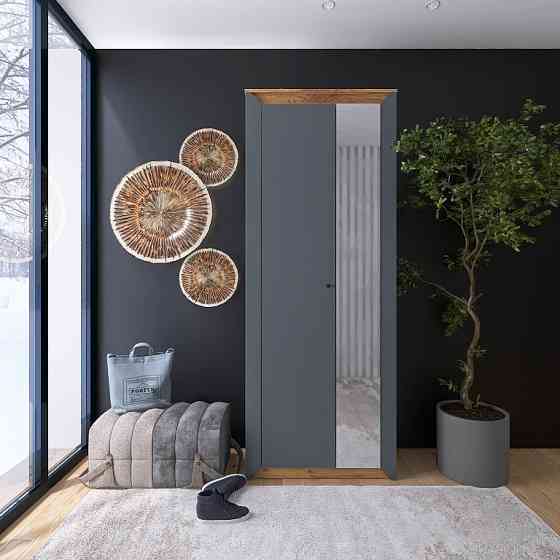 Шафа-пенал із дзеркалом Еверест Нордік-800 Графіт + Дуб крафт золотий (DTM-5540) Львів