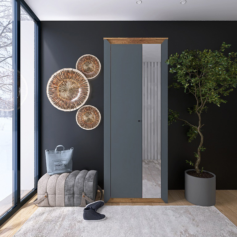 Шафа-пенал із дзеркалом Еверест Нордік-800 Графіт + Дуб крафт золотий (DTM-5540) Львів - фото 1