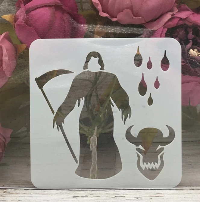 Трафарет на Хэллоуин Смерть с косой 13 на 13 см серый Киев - изображение 1