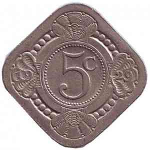 Монета 5 центов. 1929 год, Нидерланды. Полтава