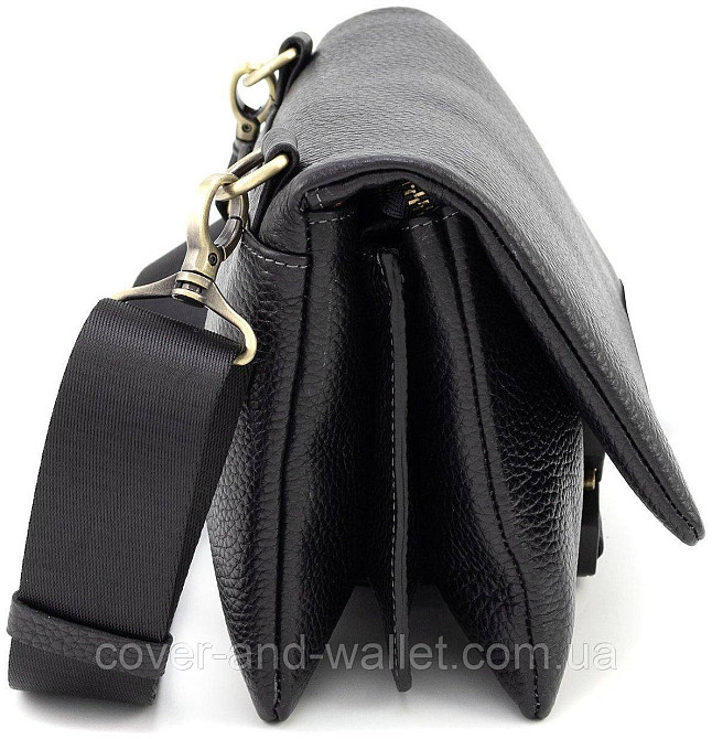 Стильная мужская барсетка через плечо из натуральной кожи в черном цвете Grande Pelle 731710 Киев - изображение 6