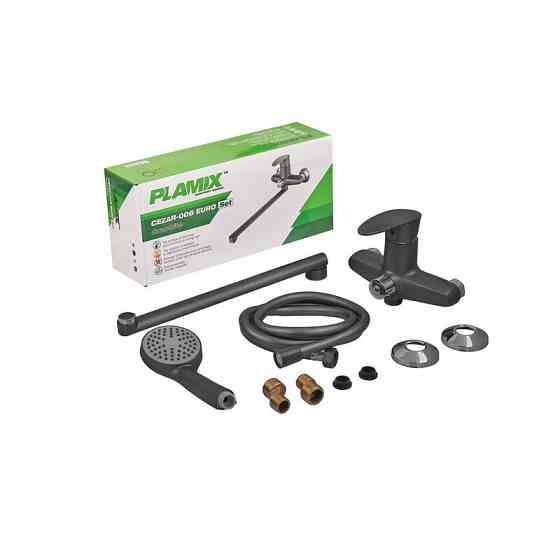 Змішувач для ванни Plamix CEZAR-006 EURO SET Graphite, зі шлангом, лійкою та кронштейном   ( PM0691 ) 24373 Харків