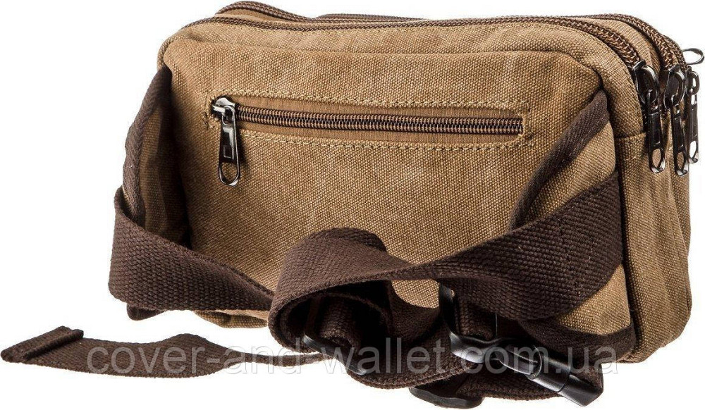 Мужская сумка-бананка на молнии из текстиля коричнего цвета Puos 20160 Киев - изображение 8