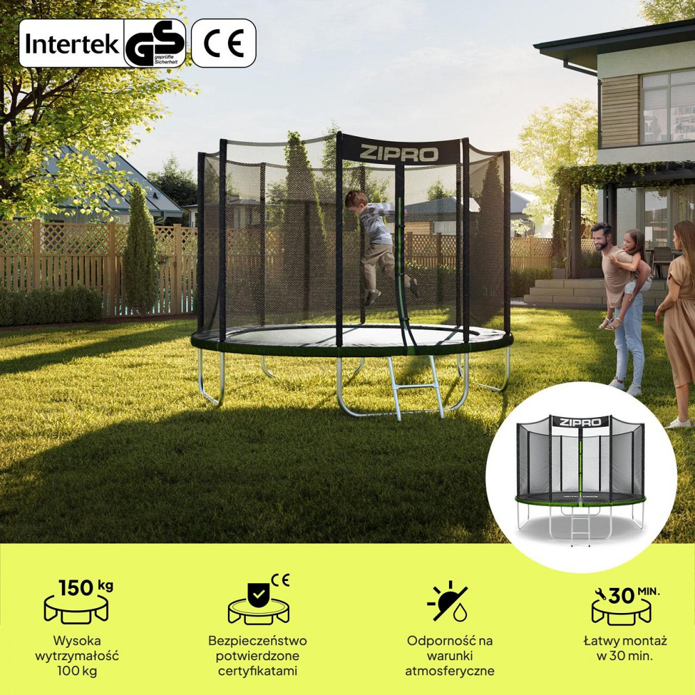 Батут Zipro Jump Pro із зовнішньою сіткою 10 футів 312 см чорно-зелений Київ - фото 2