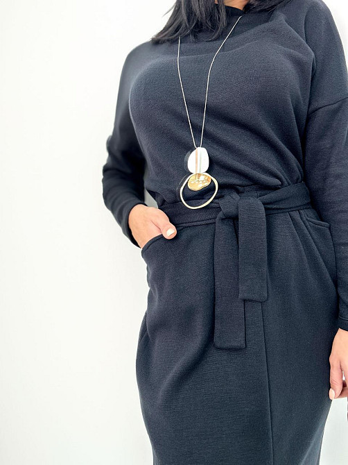 Довга ангорова сукня з поясом "Juliette" оптом | Норма і батал 46-48, Чорний Київ - фото 3