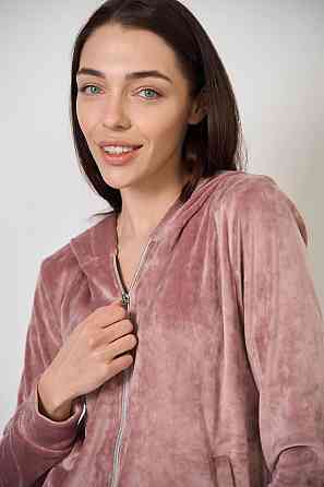 Женский велюровий костюм на змейке с капюшоном Розовый S Харьков