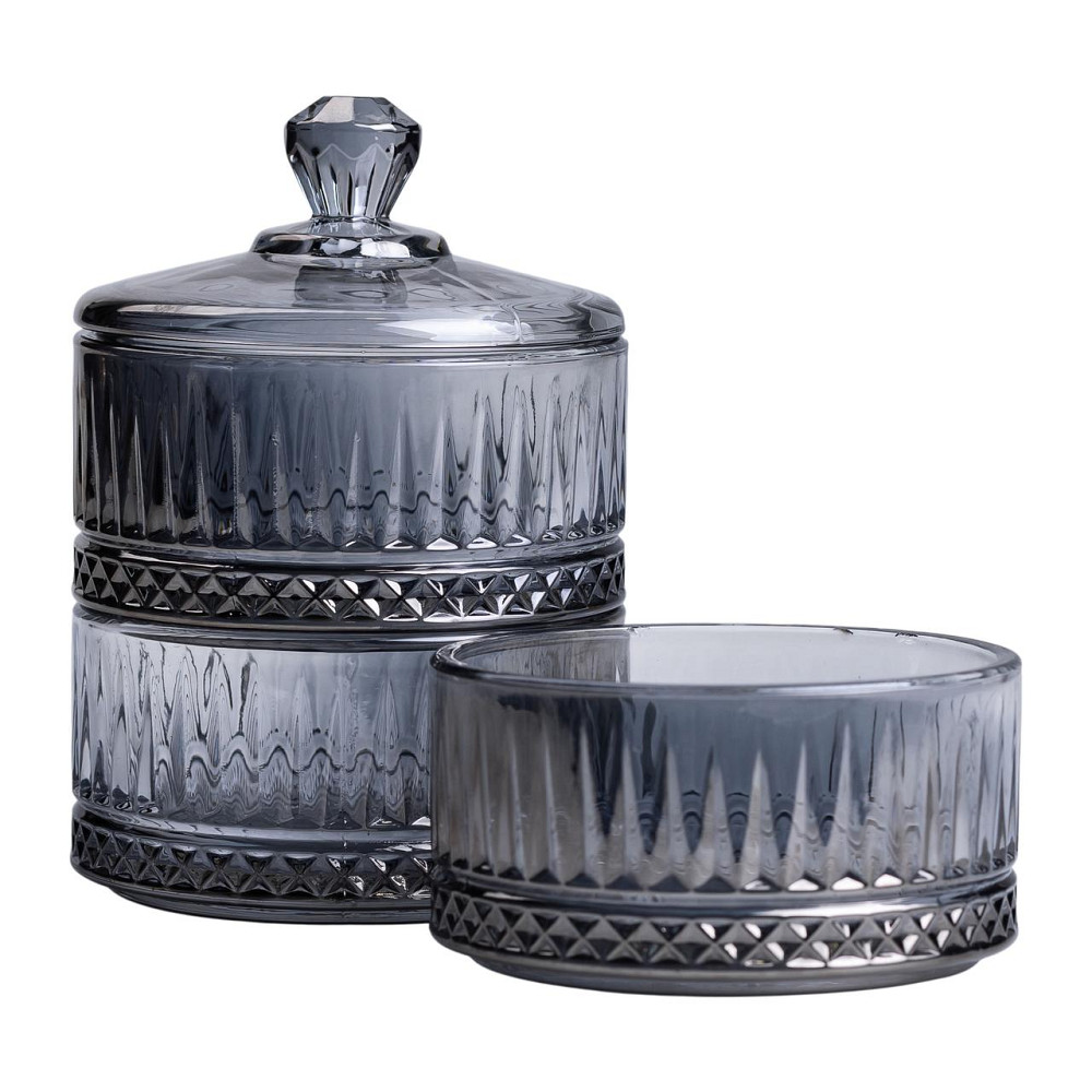 Цукерниця трирівнева скляна з кришкою Ø 10 см Сіра HP-YH-76 Коломия - фото 3