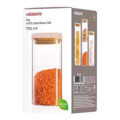 Емкость для сыпучих продуктов Ardesto Midori 700мл, скло, бамбук, квадратна, прозорий (AR1370BBS) Вінниця