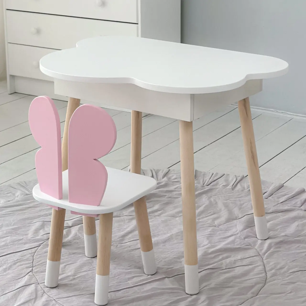 Детский стол Облачко с нишей и стульчиком Бабочка (Белый с розовым) Винница - изображение 2