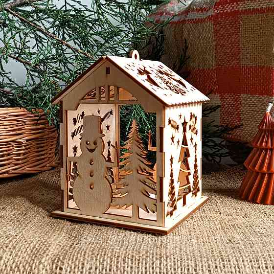 Дерев’яний ліхтарик із LED-підсвіткою - Новорічний декор та подарунок 14см Ірпінь