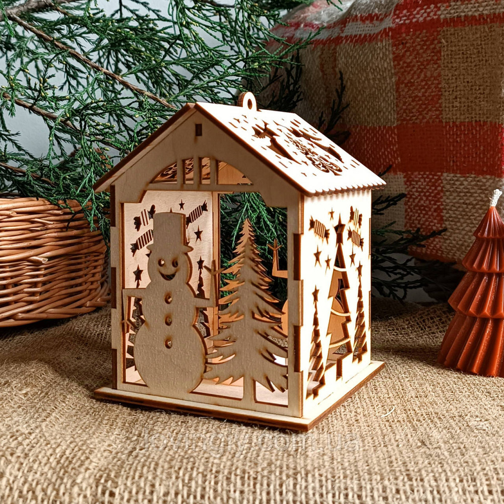 Деревянный фонарик с LED-подсветкой - Новогодний декор и подарок 14см Ирпень - изображение 4