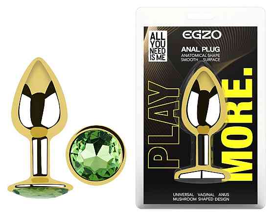 Анальная пробка с кристаллом EGZO - Gold Round Plug Green size S Sex Aura Киев