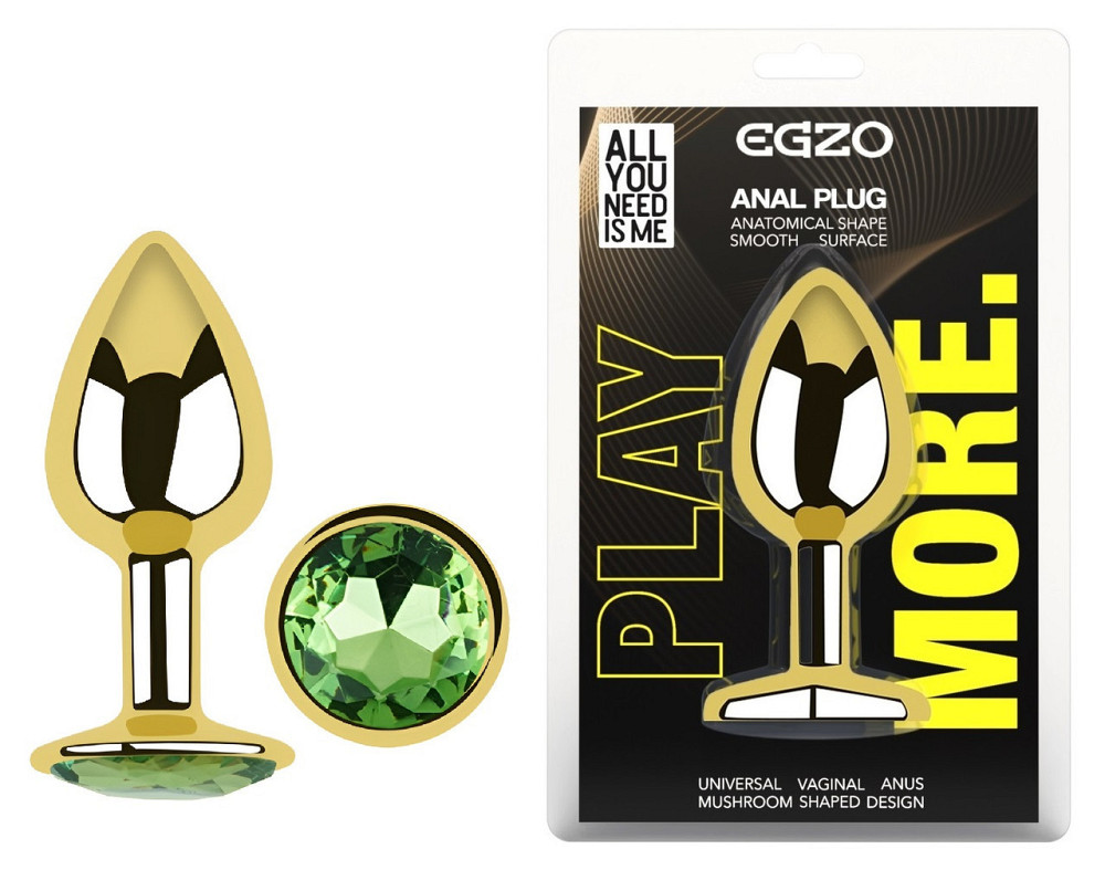 Анальна пробка з кристалом EGZO - Gold Round Plug Green size S Sex Aura Київ - фото 1