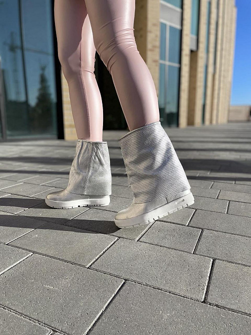 Черевики жіночі Kluchini срібні натуральна шкіра платформа 10см (3567) (4182) Коломия - фото 7