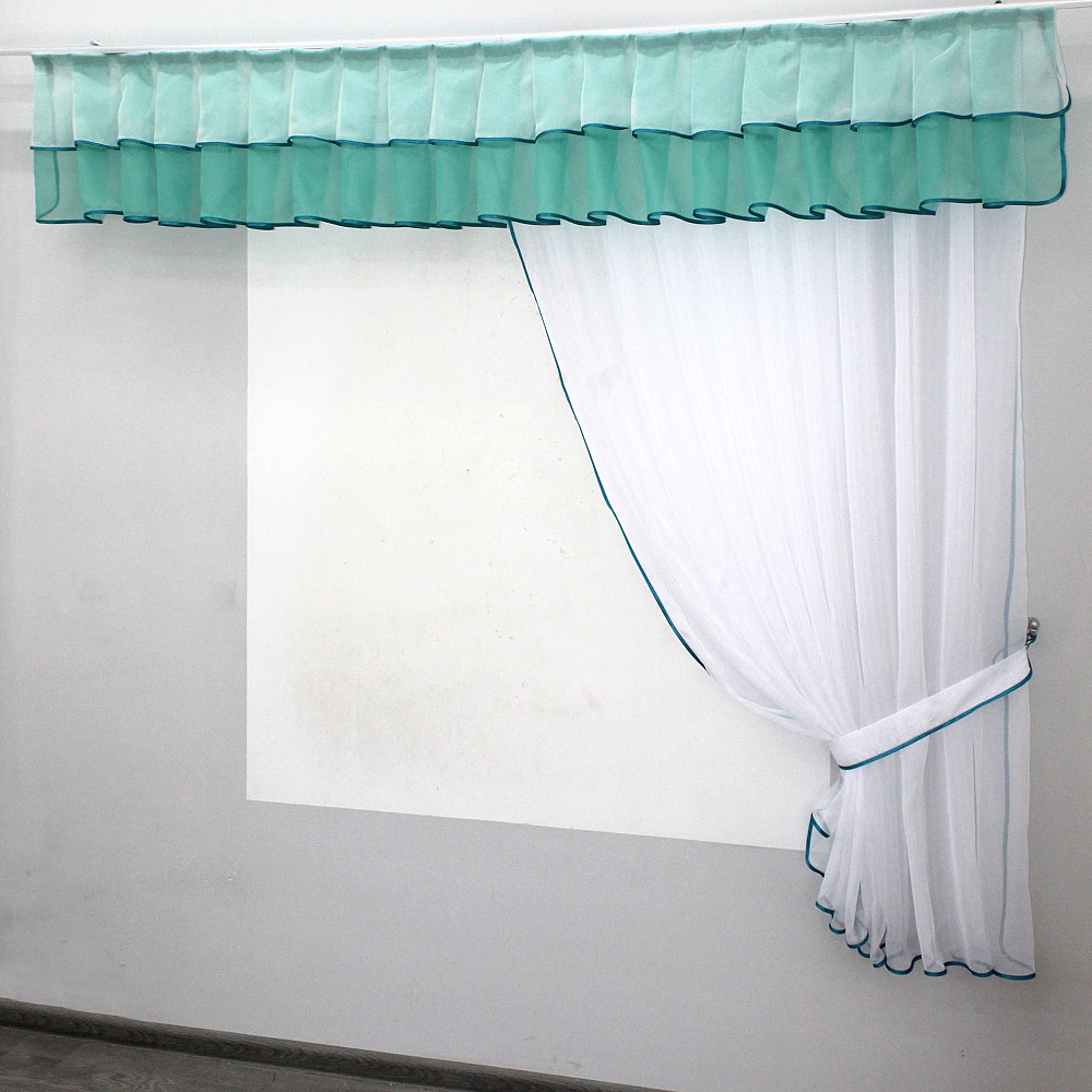 Кухонный комплект VR-Textil № 00к шторка с ламбрекеном белый с бирюзовым 200х170 см (59-759) Киев - изображение 2