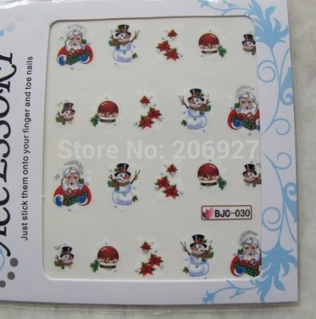 Новогодние наклейки на ногти Дед Мороз и Снеговики - размер наклейки 5*6см, инструкция есть в описании товара Киев - изображение 2