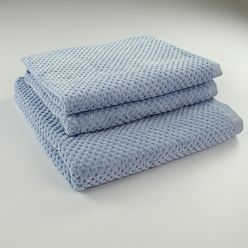 Набор махровых однотонных полотенец 3шт 50x90см, 50x90см, 70x140см Damask Премиум качества Жаккардовое с велюром 550г/м2 (Голубой) Сумы - изображение 1