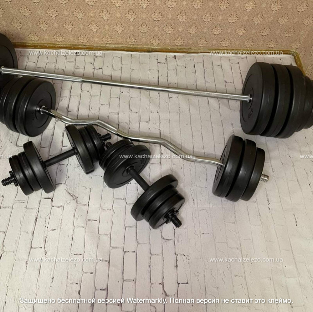 Штанги набірна + W-подібний гриф з гантелями на 150 кг Гантелі, гирі, штанги та диски ударостійкий пластик Київ - фото 3