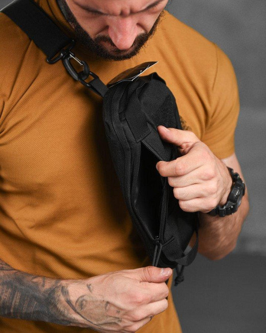 Сумка на плече тактична рюкзак однолямовий silver knight чорна ВН11060 Одеса - фото 2