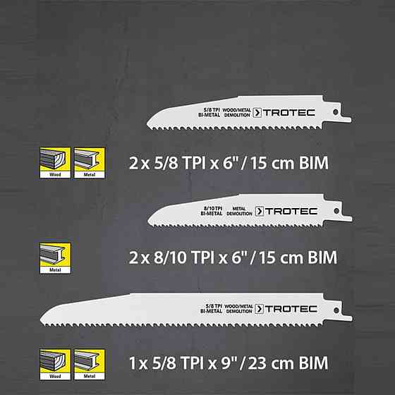 Набор пильных полотен для пилы сабельной Trotec 5 pieces Wood/Metal Set (6215001201) Винница