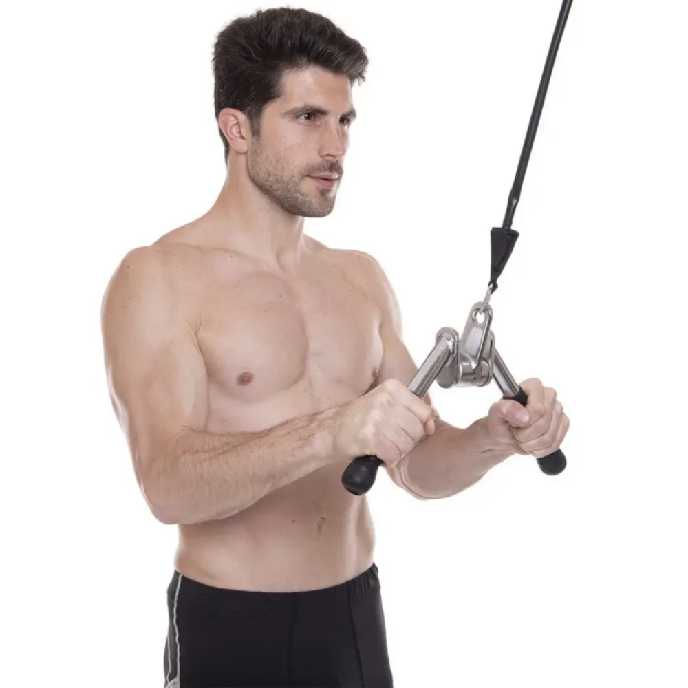 Ручка для верхньої тяги York Fitness V-подібна на трицепс з обертовим підвісом та гумовими рукоятками, хром Киев - изображение 10