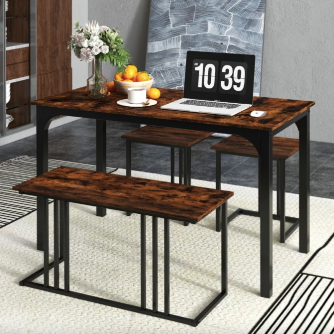 Обеденный стол со скамейкой и стульями из дерева Коричневый комплект мебели Decima Киев - изображение 3