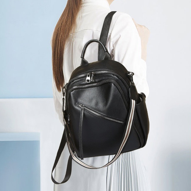 Стильна жіноча сумка міська на плечі 25х33х14, рюкзак з натуральної шкіри, чорний Кам'янське - фото 12