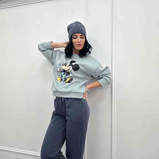 Двокольоровий спортивний костюм з шапкою "Minnie" оптом | Батал | Розпродаж моделі Графіт, 50-52 Київ