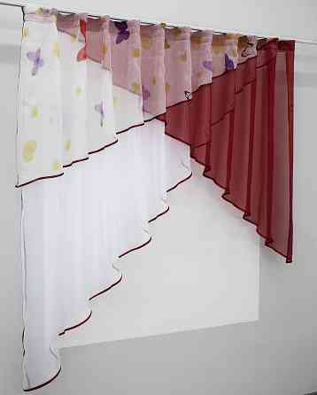 Кухонная занавеска (290х170см) на кухню, балкон цвет белый с красным 00к 59-354 Киев