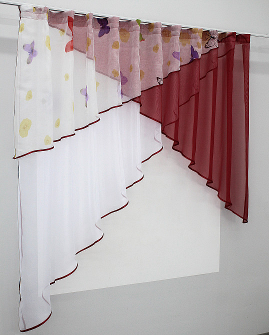 Кухонная занавеска (290х170см) на кухню, балкон цвет белый с красным 00к 59-354 Киев - изображение 2