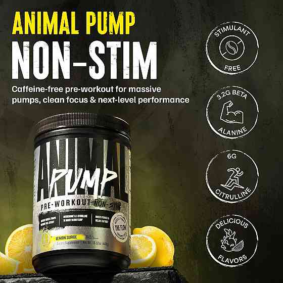 Передтренувальний комплекс Universal Nutrition Animal Pump Non-Stim Powder 442 г, Lemon Surge Луцьк