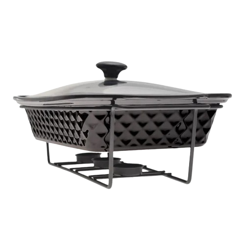 Марміт прямокутний 3л 41см кераміка скляна кришка + метал.підставка чорний 6422 KAMILLE Житомир - фото 3