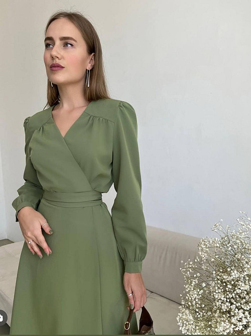 Жіноче романтичне плаття на запах костюмка Фісташковий Одеса - фото 2