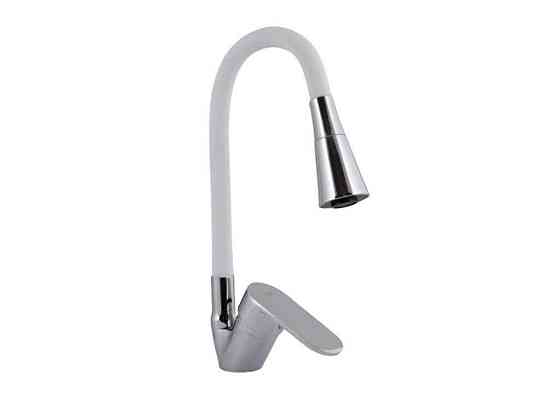 Змішувач на мийку білий Tani 008F3 з гнучким виливом (k40) LDTAN008F3WCR37037 White/Chrome ТМ LIDZ Київ