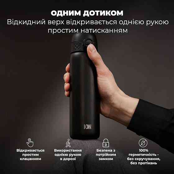 Пляшка для води металів вакуумна ION8 500 мл. Vacuum Insulated, Black Київ