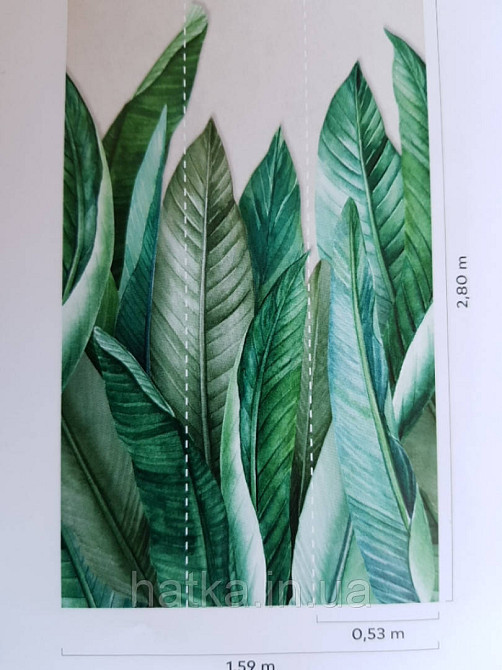 Шпалери вінілові Grandeco One roll one motif 2 A39501 панно рослини великі листки зелені на бежевому Київ - фото 3