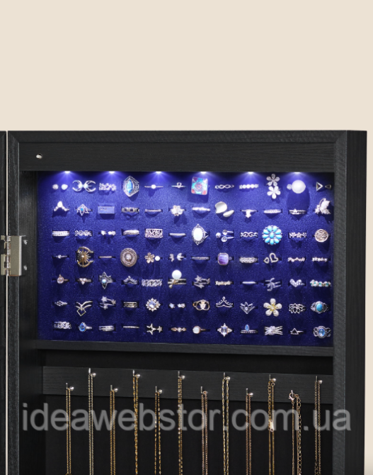 Шафа дзеркало для біжутерії та прикрас Kors 120 см з LED-підсвіткою настінний органайзер Київ - фото 15