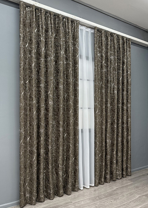 Комплект готових штор VR-Textil Льон мармур Royal Touch № 2008ш Сіро-коричневий 150х270 см 2 шт (33-1301) Київ - фото 4