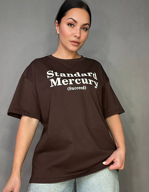 Футболка жіноча A-N 25007 оверсайз подовжена з написом принтом попереду one size, шоколад, one size Київ - фото 8