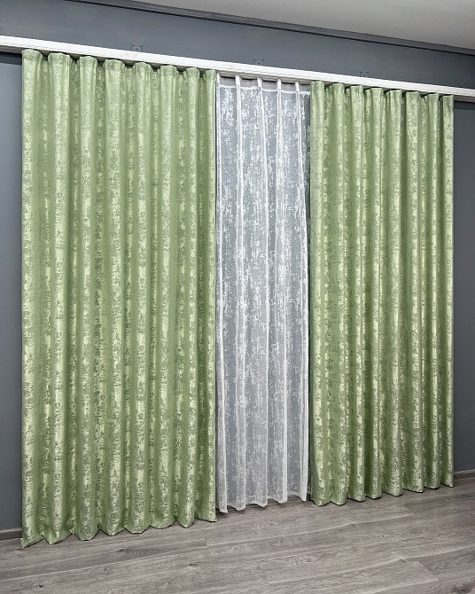 Комплект штор VR-Textil Жакард Мармур 200х270 2шт і Тюль 500х270 1147ш-1400т Світло-оливковий з білим 71-192/6 Київ - фото 3
